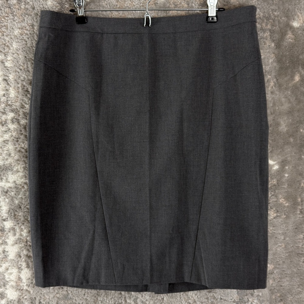 The Limited Size 14 Career Preppy Minimalist Stretch Midi Pencil Skirt Gray Zip
